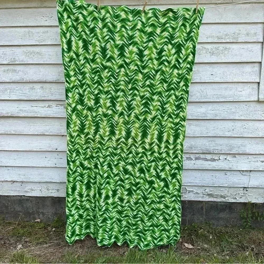 variegated‎ Green Chevron Afghan Retro Throw Crochet Grandma excellent condition